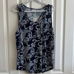 Suzanne Betro Navy and White Paisley Tank Top